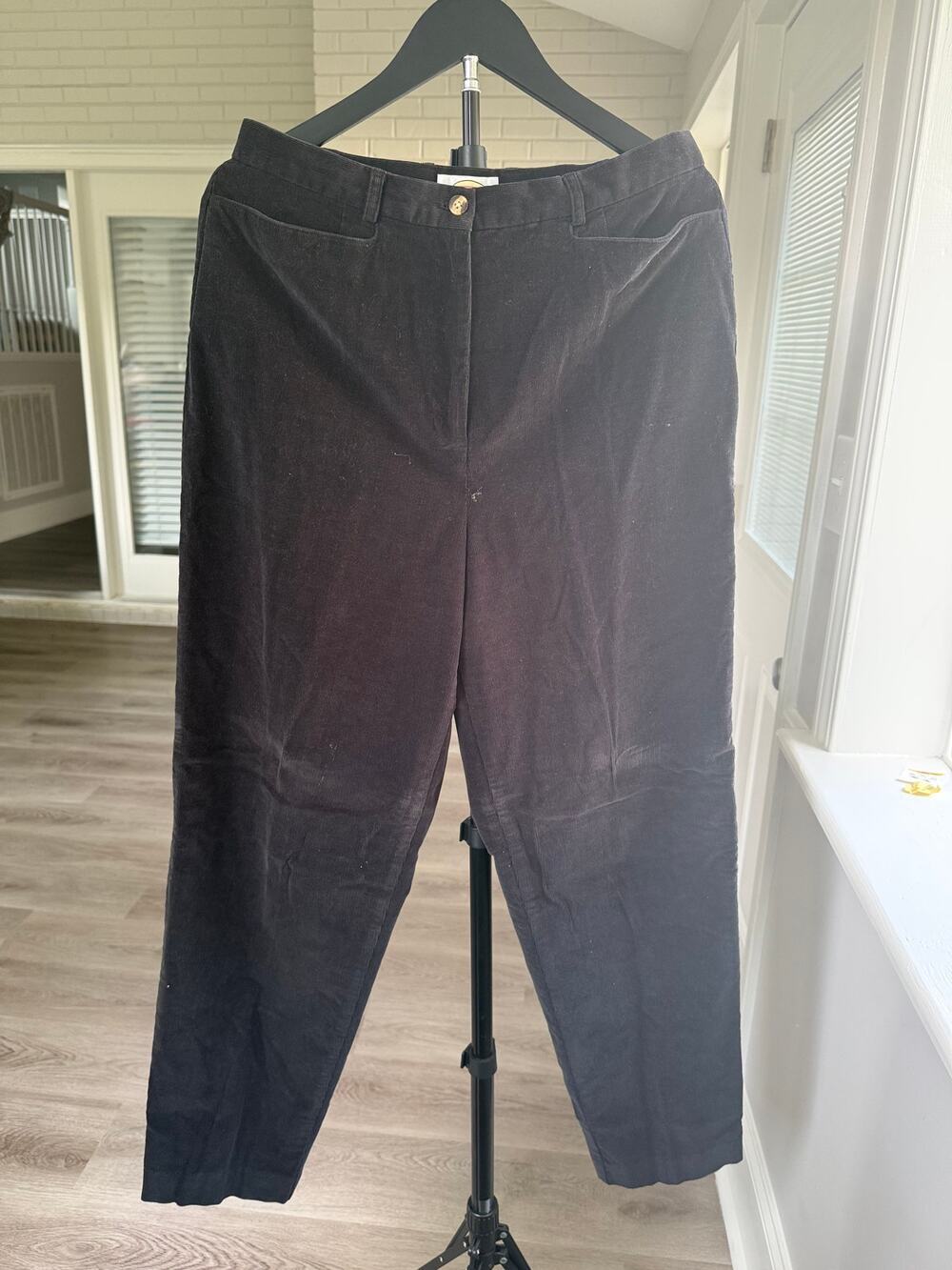 Talbots Black Corduroy Straight Leg Pants Stretch Cotton Women's Size 12